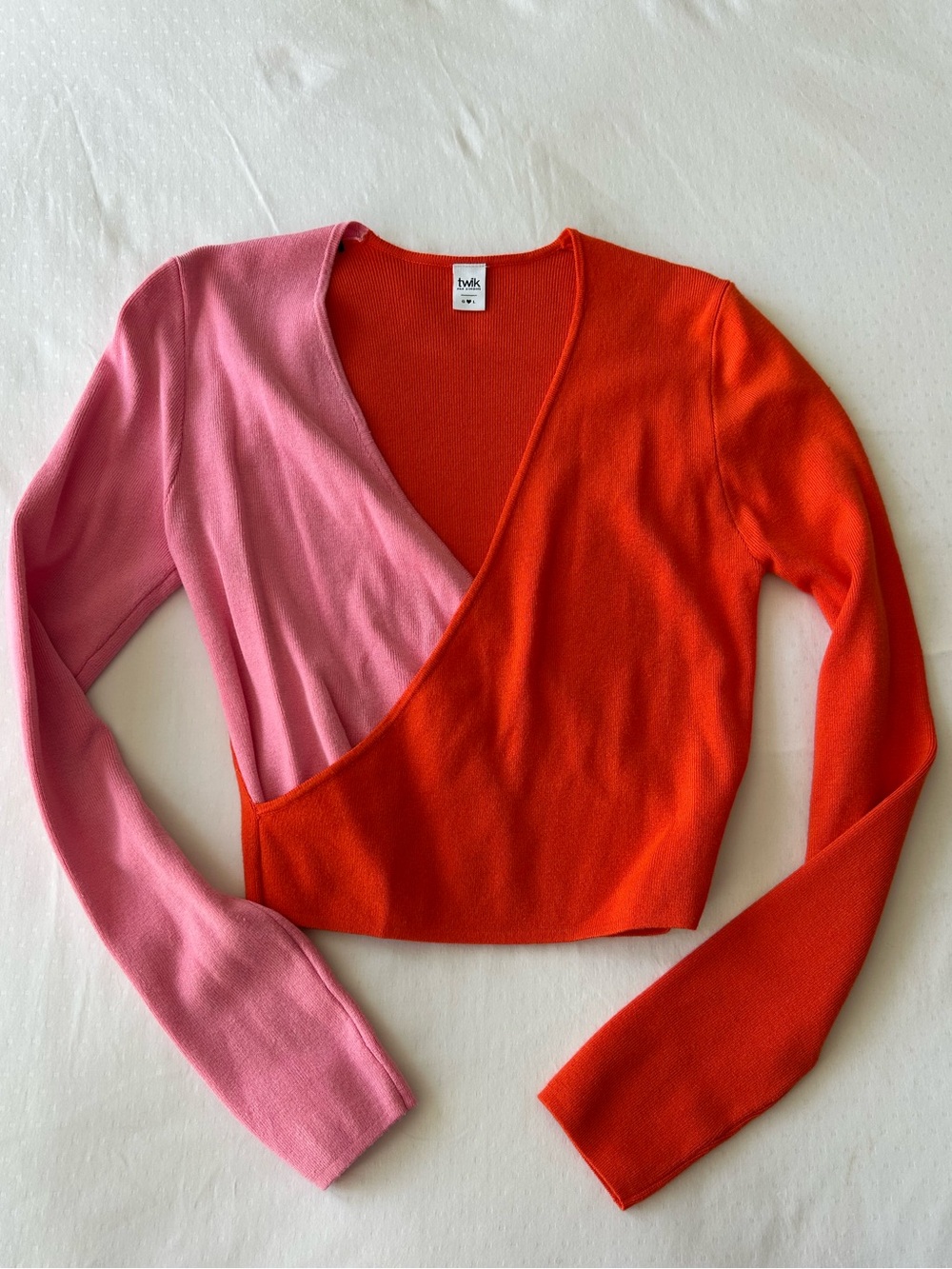 Twik - Two-Tone Pink and Orange Wrap-Style Women's Sweater